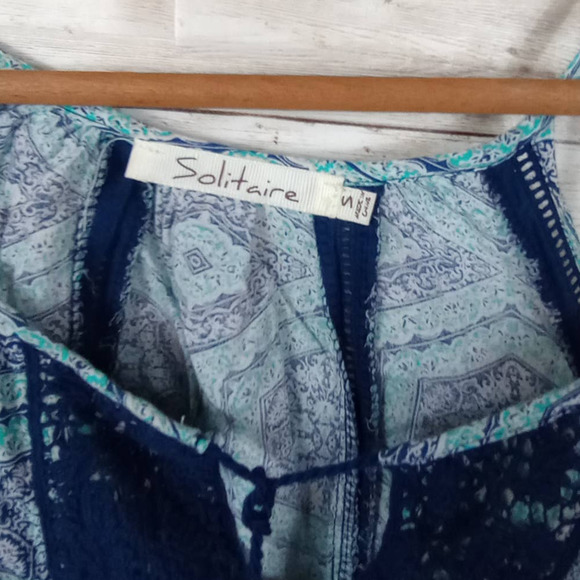 SOLITAIRE Women's Blue Crochet Patterned Sleeveless Tank Top Size S - Picture 6 of 8